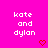 Bright pink background with repeated white text 'kate and dylan' in pixelated font, each followed by a small red heart symbol.
