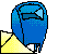 Blue cartoon character with yellow triangular object, transitioning through multiple poses and partial views against gray background.