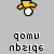 Yellow cartoon figure with white ball, gray background; text 'qomu nbsiqe' below each instance.