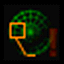 Green -patterned circular shape with orange outline and square, red vertical bar on right side, animated color changes in red bar