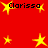 Red background with yellow stars and repeated black text 'Clarissa' in pixelated font.