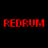 A static contact sheet of seven red pixelated text frames arranged in a 3x3 grid on black background with gray transparency corner, showing progressive reduction of the word "REDRUM" to single letter "R".