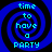 Four identical blue spiral patterns with cyan text reading 'time to have a PARTY' arranged in a on a black background