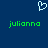 Pixelated heart symbol above green text 'julionna' on dark blue background.