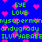 Pixelated blue background with pink heart shapes and green text repeating 'EYE', 'LOVE', 'nysuperman', 'andugrady', 'ILUVYABABE' in a pattern