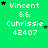 Green background with repeated white text 'Vincent & Cuhrisie 42407' and black/green star icons in a