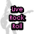 Pixelated icon shows silhouettes of guitar players with pink text 'Live Rock Roll' on left, gray platform on right.