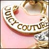 Static close-up of a pink and gold heart-shaped charm with 'LUCKY COUTURE' text on its border, featuring metallic highlights and partial background elements.