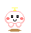 A 3x3 grid of pixel art frames showing a white round character with pink cheeks, black eyes, and yellow antenna performing various expressions and actions on brown ground patches against gray background.