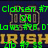 Pixelated digital image with green and yellow text over dark blue background, featuring repeated 'NOTRE DAME' and 'IRISH' phrases in various fonts.