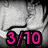 A grayscale image of a person with dark hair in a close-up pose, overlaid with bright pink '3/10' text on the left side.