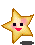 Two pixelated star-shaped icons with brown outlines, black square eyes, and pink blush; one has a red mouth while the other has a red headband.