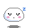 Pixelated white oval character with closed eyes, pink cheeks, and a small black mouth on gray background; blue 'Z' symbols appear in different positions across frames.
