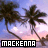 Two side-by-side pixelated images of palm trees against a sunset sky with text reading 'MACKENNA' in block letters at the bottom.