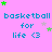 Pixelated text 'basketball for life <3' repeated across a pink background with scattered green and gray stars.