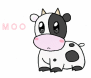 Animated contact sheet showing two sequential frames of a cartoon cow icon with pink text "MOO" on both sides against a white background.