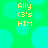 Green background with cyan circles and yellow text reading "Ally <3's HIM" in four identical