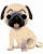 A 40x50 pixel animated contact sheet showing three frames of a cartoon pug, a blurry figure, and Thai text on black background.