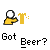 Animated pixel art of a yellow figure holding a beer mug, with showing motion and partial visibility changes