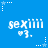 Blue background with repeated white pixelated text 'sexiii' and '#3.' surrounded by small star icons, all static.