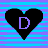 A 48x48 pixel animated buddy icon featuring two heart shapes with the letter D inside, displayed in a contact sheet format with left and right frames showing color variations against a striped background.