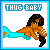 Pixel art buddy icon featuring a mermaid-like character with brown skin and black hair, wearing a turquoise tail, under the text "THUG BABY" in blue blocks on a white background with light blue border.