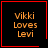 Four identical black squares with red borders display orange text reading "Vikki Loves Levi"; two squares have small red symbols in their corners.