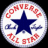 Circular icon with white background and blue star at center, red text "CONVERSE" arched top and "ALL STAR" bottom, two gray squares on right side.