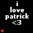 Black background with white text 'i love patrick <3' and orange heart symbols in various quantities