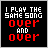 Animated sequence of text on black background with red and white pixelated letters, showing progression from 'I PLAY THE SAME SONG OVER AND OVER' to 'BECAUSE IT REMINDS ME OF YOU...' with evolving symbols.