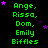 Green text listing names with purple stars on black background, repeated in pattern