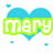 Four pixelated heart-shaped icons with blue hearts and green text displaying names Mary, Ashley, Nicole, Besties 4 Eva on white background.