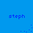 Blue background with four instances of the text 'steph' in blue pixelated font, each accompanied by a small cluster of blue dots in varying positions.