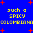 Blue background with red starbursts and yellow pixelated text repeating 'such a spicy' above 'COLOMBIANACOLOMBIANA'