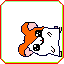Pixelated hamster character with orange and white fur, pink ears, black eyes, and a small nose in various poses against gray background.