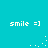 Pixelated cyan background with four white 'smile =]' text icons arranged in a , each accompanied by scattered white pixel clusters