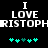 Black background with white pixelated text reading "I LOVE RISTOPH" and two of cyan plus signs below