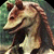 Pixelated close-up of a cartoon animal head with brown and beige fur, dark eyes, and a long snout against a greenish background.
