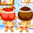 Animated pixel art contact sheet showing four frames of a cartoon character in various poses and expressions with red shorts, brown hair, and a flower crown against a blue background.
