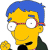 Pixelated character with blue hair, red glasses, yellow skin, and a dark green shirt against white background.