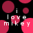 Black background with scattered pink and red circles; white text 'i love mikey' repeated across the image.