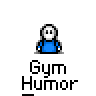Animated contact sheet of pixel art buddy icons showing two stick figures in blue and red shirts with changing text bubbles over a gray background.