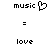 Pixelated text 'music' with a heart symbol and 'love' below, displayed in two side-by-side static frames.