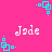 Static image with bright pink background featuring repeated cyan square patterns and white text reading "Jade" in pixelated font.