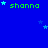 Blue background with repeated green text 'shanna' and scattered light blue stars, some text partially obscured by stars.