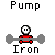 Pixel art of a red-shirted figure lifting barbells with varying poses and text labels beneath each frame.