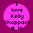 Four identical pink circular icons with black text reading "I love Kelly Shoppach # 10" on a dark purple background.
