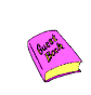 Animated sequence of a pink-covered book with yellow pages opening and closing, featuring a green pencil and visible text on the cover.