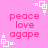 Pixelated pink background with repeated text and white square motifs in four corners.