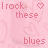 Pink pixelated background with repeated text 'I rock these blues' and a heart symbol, featuring partial 'Cowgirl' text in cursive.
